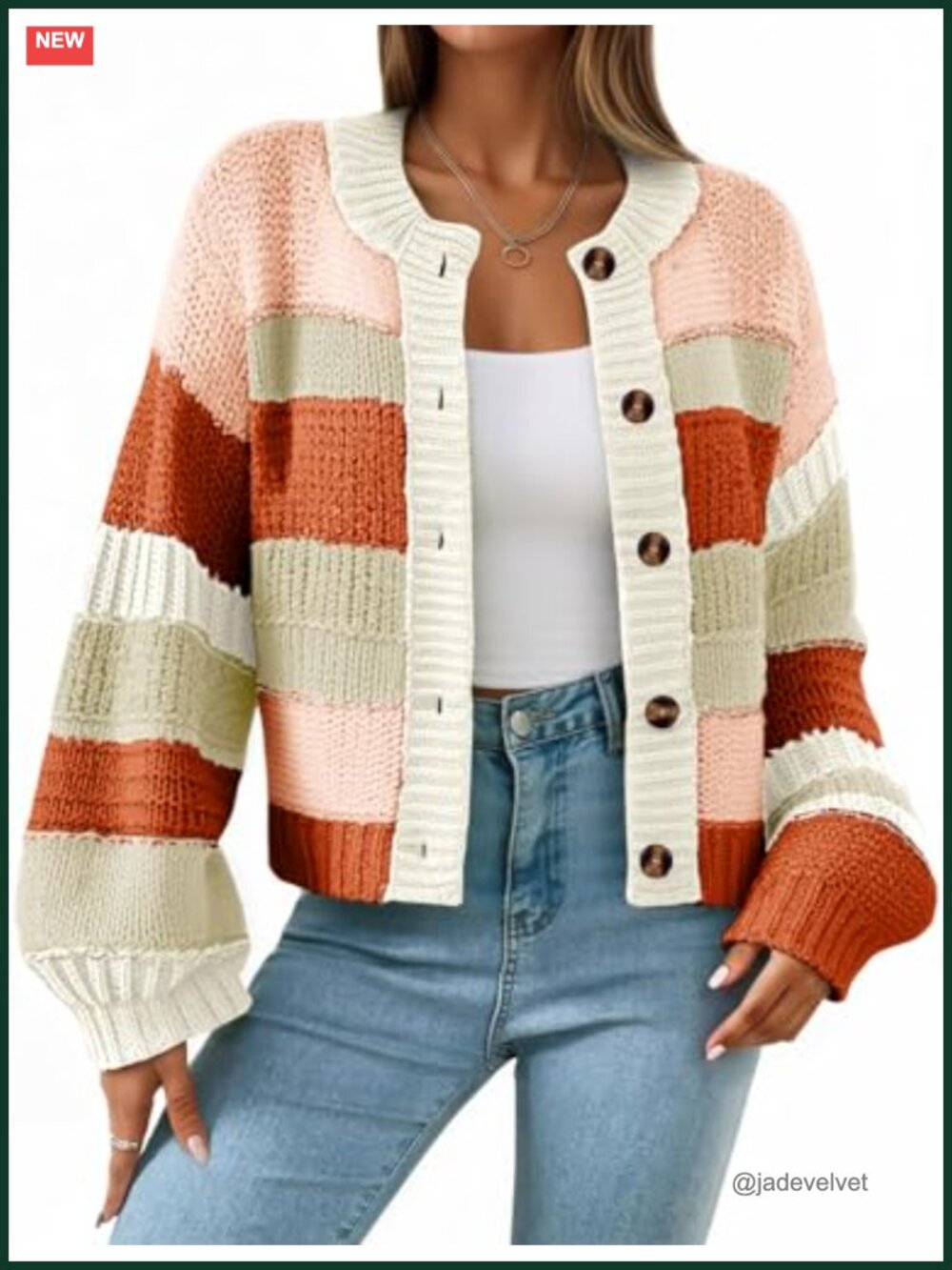 Women's Chunky Knit Striped Cardigan Oversized Long Sleeve Button Down Fall